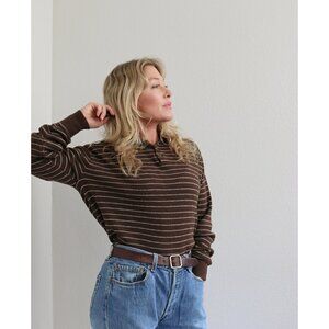 1980's Vintage Bay Hill Cocoa Striped Sweater ~ Men's MD to LG ~ Women's LG XL